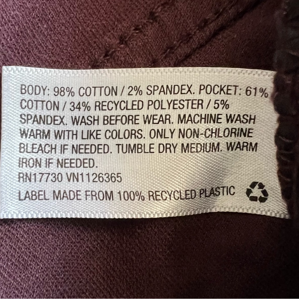 High Rise Cotton Velour Jean Style Pants Size 14 Burgundy ~ Universal Threa… - Picture 4 of 5